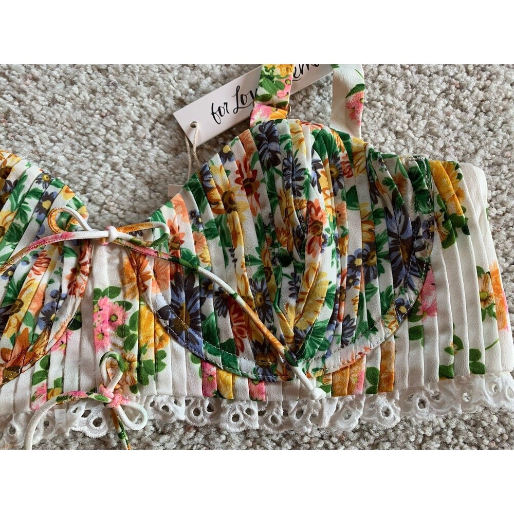For Love And Lemons Rosalyn Floral Yellow Crop Top Bustier XL Cottage New - Picture 5 of 10